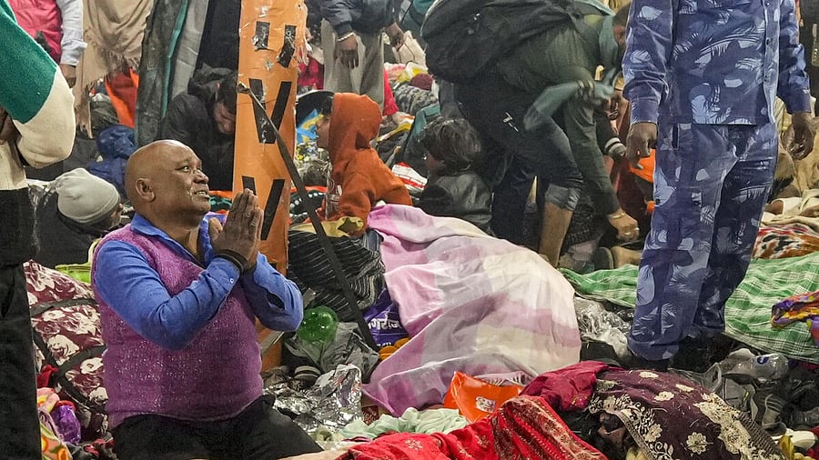 <div class="paragraphs"><p> A family member of injured devotees reacts after a stampede-like situation during the ongoing 'Maha Kumbh Mela' festival, in Prayagraj, Wednesday, Jan. 29, 2025. Multiple casualties were feared after a "stampede-like" situation broke out at the Sangam on Wednesday amid the ongoing Maha Kumbh, as millions of pilgrims turned up for a holy bath on Mauni Amavasya, officials said.</p></div>