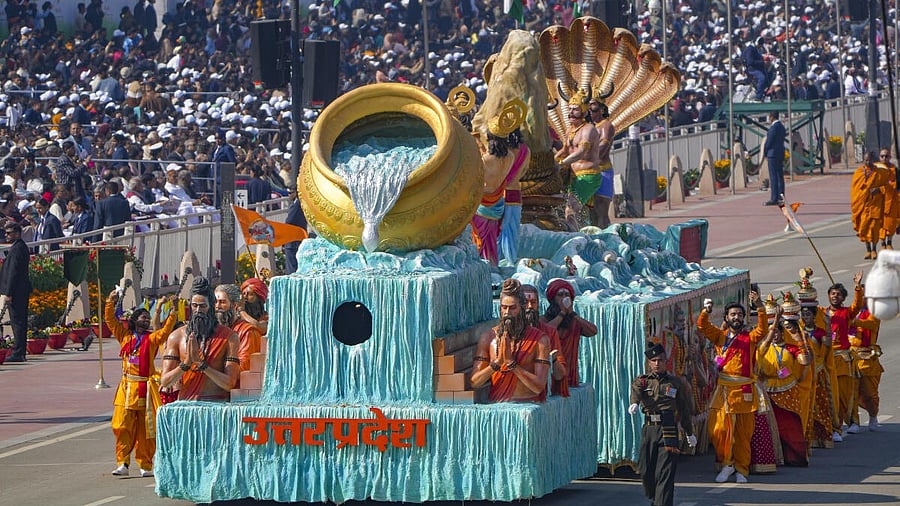 <div class="paragraphs"><p>A tableau of Uttar Pradesh on display during the 76th Republic Day parade, in New Delhi, Sunday, Jan. 26, 2025.</p></div>