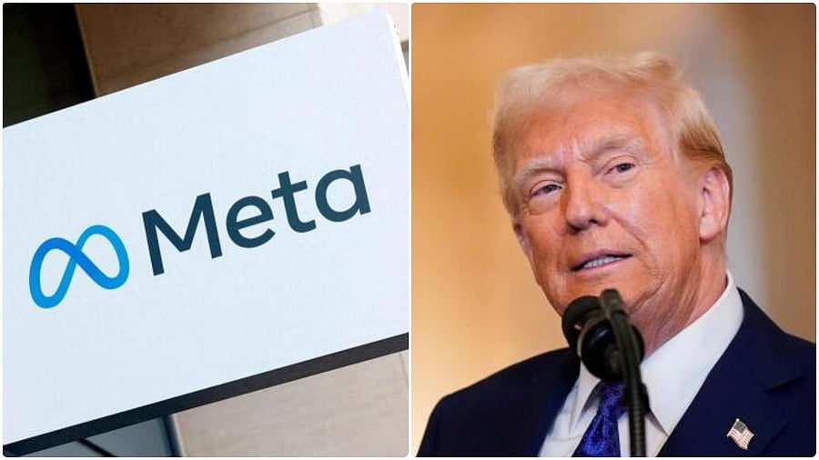 <div class="paragraphs"><p>Meta logo (L); Donald Trump.</p></div>
