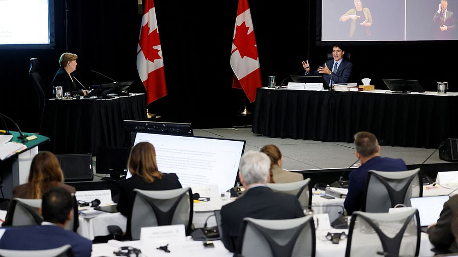 <div class="paragraphs"><p>Canada's Prime Minister Justin Trudeau takes part in public hearings for an independent commission probing alleged foreign interference in Canadian elections in Ottawa, Ontario, Canada October 16, 2024.</p></div>
