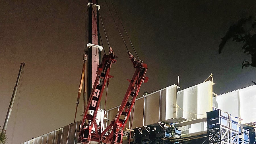 <div class="paragraphs"><p>The composite steel girders launched on the railway track in Doddanekundi. </p></div>