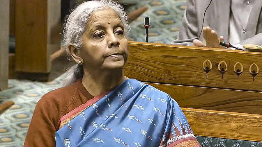 <div class="paragraphs"><p>Finance Minister Nirmala Sitharaman during the joint sitting of both Houses of Parliament addressed by President Droupadi Murmu marking the start for the Budget session.</p></div>