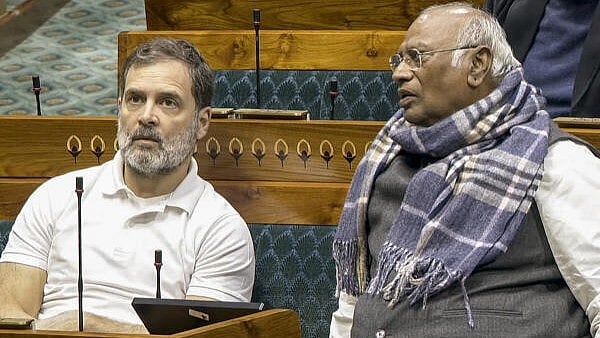 <div class="paragraphs"><p> Leader of Opposition in the Lok Sabha Rahul Gandhi and Leader of Opposition in the Rajya Sabha Mallikarjun Kharge.</p></div>