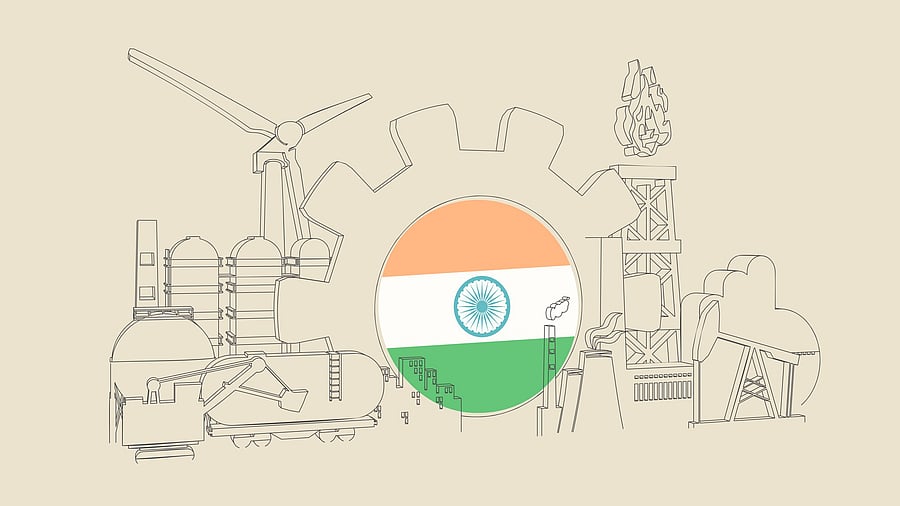 <div class="paragraphs"><p>Illustration depicting various sectors and the Indian flag.</p></div>