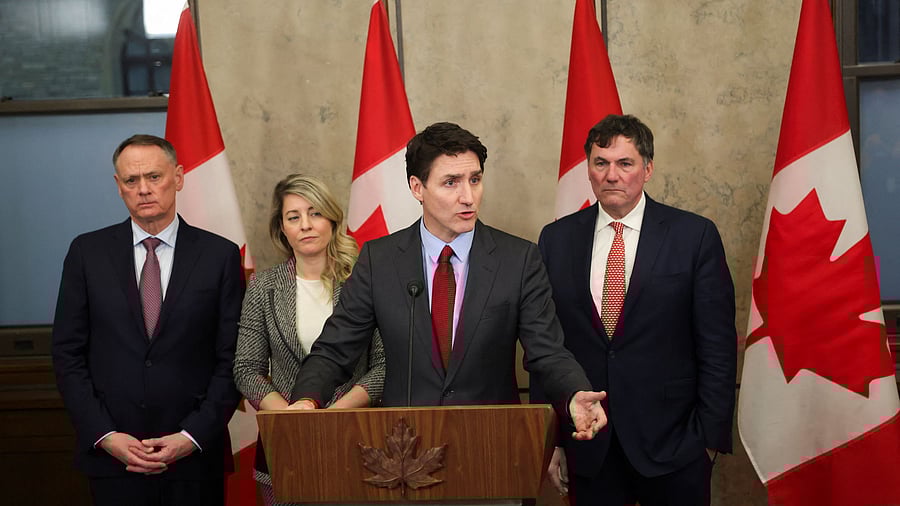 <div class="paragraphs"><p>Canada's Prime Minister Justin Trudeau looks on during a press conference while responding to U.S. President Donald Trump's orders to impose 25 per cent tariffs on Canadian imports, in Ottawa, Ontario, February 1, 2025.</p></div>