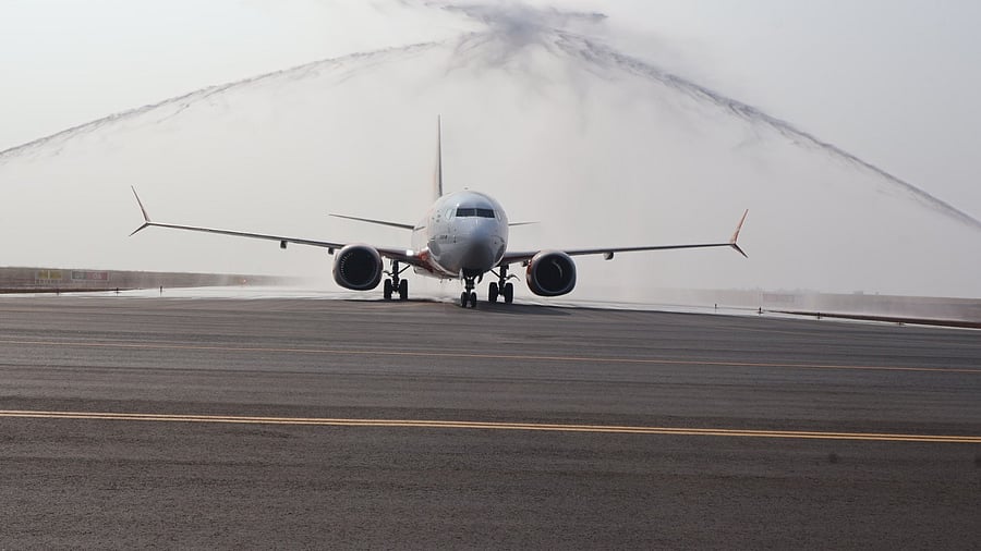 <div class="paragraphs"><p>The Aerodrome Rescue and Fire Fighting (ARFF) unit of Mangaluru International Airport presenting a water canon salute to the inaugural flight of Air India Express from&nbsp;Delhi to Mangaluru.</p></div>