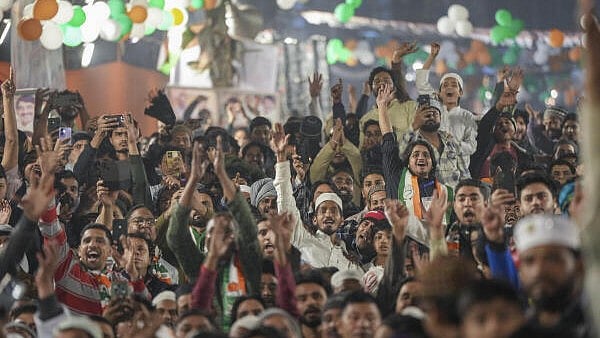 <div class="paragraphs"><p>Congress supporters during party leader Priyanka Gandhi Vadra's public meeting ahead of Delhi Assembly polls, at Mustafabad.</p></div>