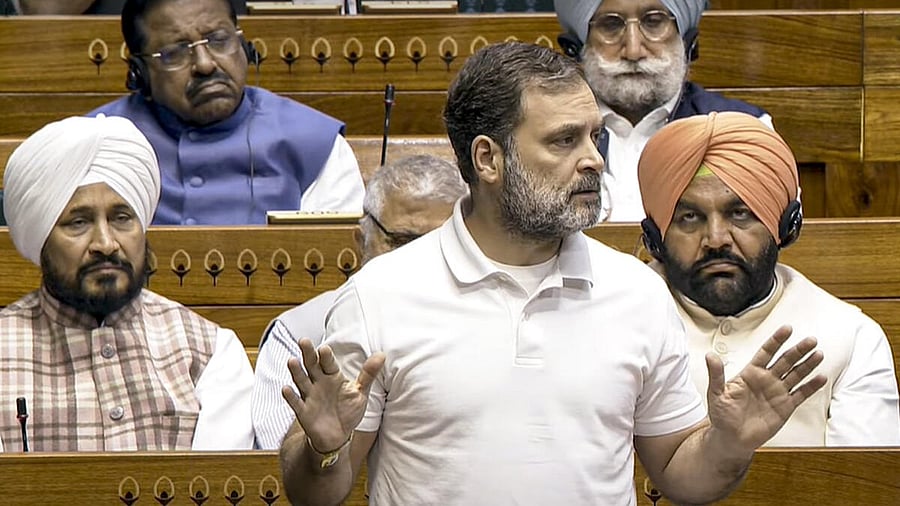<div class="paragraphs"><p>Leader of Opposition in the Lok Sabha Rahul Gandhi speaks in the House during the Budget session of Parliament, in New Delhi.</p></div>