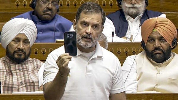 <div class="paragraphs"><p>Leader of Opposition in the Lok Sabha Rahul Gandhi speaks in the House during the Budget session of Parliament, in New Delhi, on Monday.</p></div>