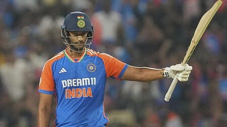 <div class="paragraphs"><p>Shivam Dube celebrates his half century during the fourth T20I cricket match between India and England in Pune.</p></div>