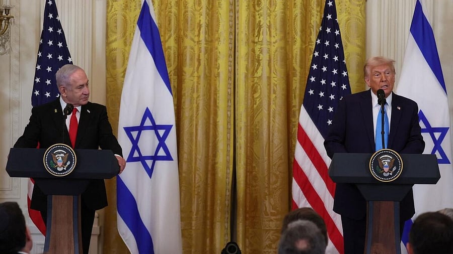 <div class="paragraphs"><p>US President Donald Trump and Israeli Prime Minister Benjamin Netanyahu hold a joint press conference in the East Room at the White House in Washington, US, February 4, 2025.</p></div>