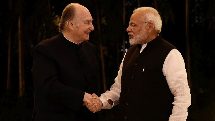 <div class="paragraphs"><p>Prince Karim Aga Khan IV seen here with Prime Minister Modi</p></div>