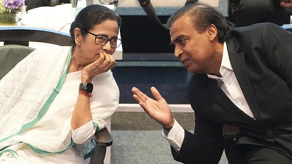 <div class="paragraphs"><p>West Bengal Chief Minister Mamata Banerjee with businessman Mukesh Ambani during the Bengal Global Business Summit, in Kolkata, on Wednesday.</p></div>