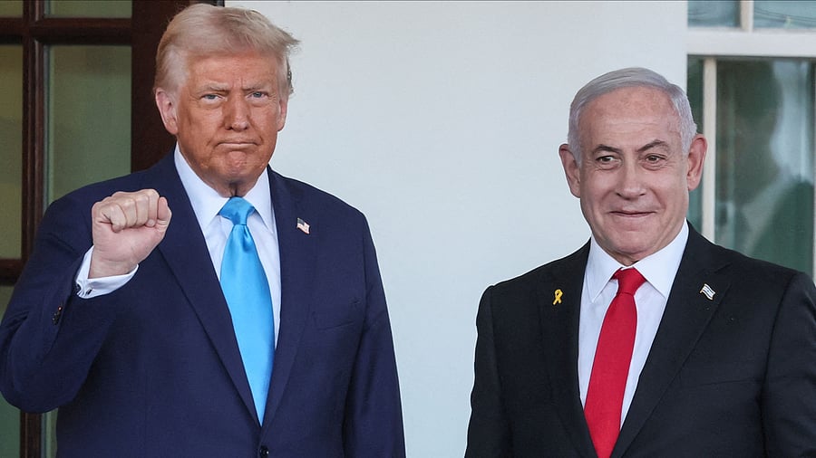 <div class="paragraphs"><p>US President Donald Trump welcomes Israeli Prime Minister Benjamin Netanyahu at the entrance of the White House in Washington, U.S., February 4, 2025. </p></div>