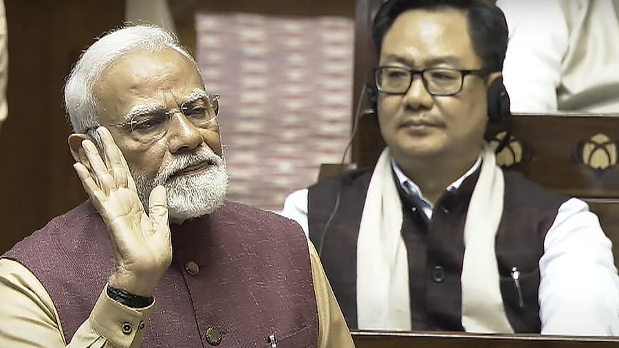 <div class="paragraphs"><p>Prime Minister Narendra Modi replies to the Motion of Thanks to President’s address in the Rajya Sabha during the Budget session of Parliament, in New Delhi</p></div>