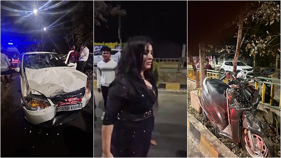 <div class="paragraphs"><p>From Left to Right - The car involved in the crash, the Russian woman who was filmed arguing with cops and the scooty involved in the accident. </p></div>