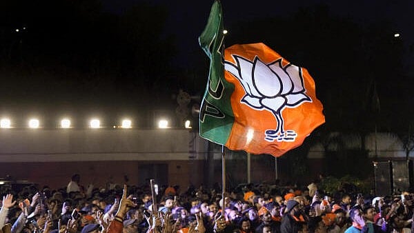 <div class="paragraphs"><p>BJP workers gather to celebrate the party's win in the Delhi Assembly election, at the party HQ in New Delhi.</p></div>