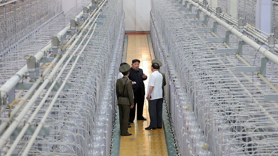 <div class="paragraphs"><p>North Korean leader Kim Jong Un tours facilities during a visit to the Nuclear Weapons Institute and the production base of weapon-grade nuclear materials at an undisclosed location in North Korea.</p></div>
