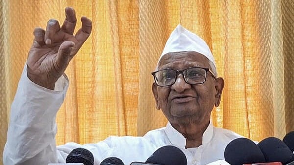 <div class="paragraphs"><p>Social activist Anna Hazare reacts on Delhi polls results, in Ralegan Siddhi, Saturday, February 8, 2025.</p></div>