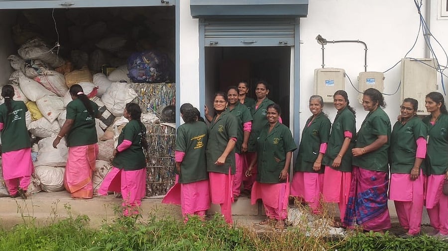 <div class="paragraphs"><p>Haritha Karma Sena workers involved in waste management at Erattayar.</p></div>