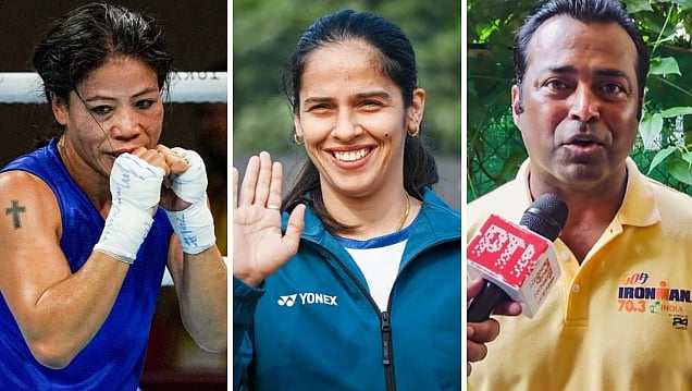<div class="paragraphs"><p>Boxer Mary Kom, shuttler Saina Nehwal and tennis star Leander Paes </p></div>