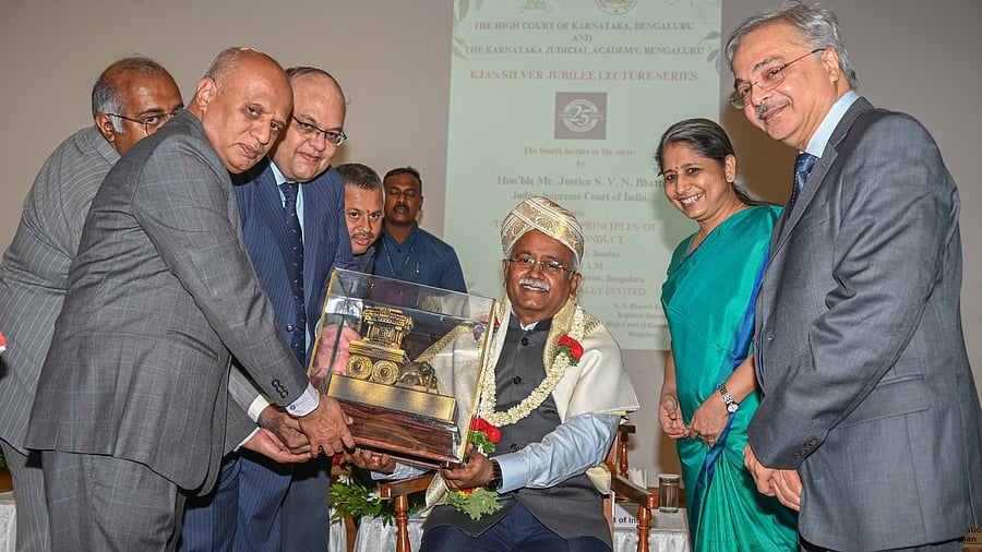 <div class="paragraphs"><p>Supreme Court Justice SVN Bhatti being felicitated by the Karnataka Judicial Academy (KJA) in Bengaluru on Sunday. </p></div>