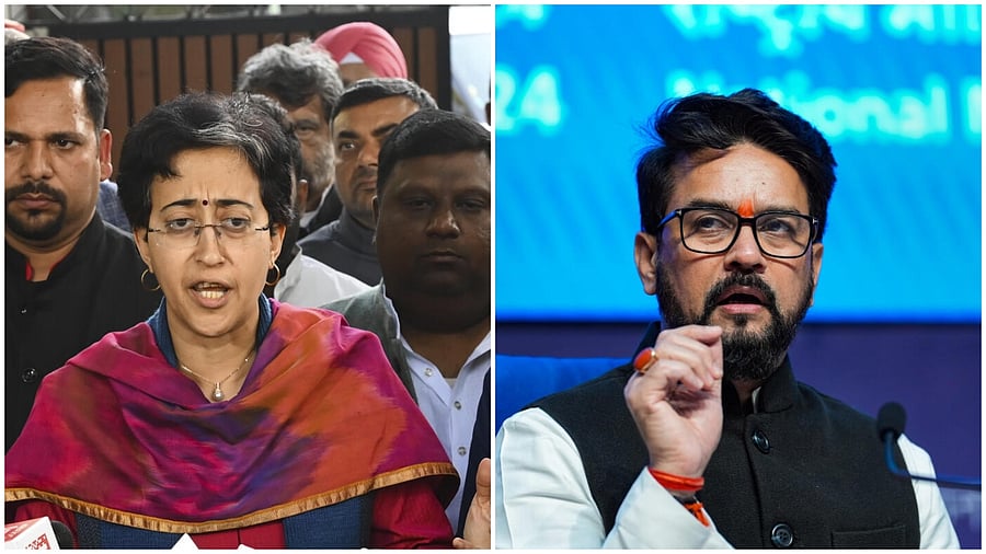 <div class="paragraphs"><p>AAP's Atishi(L) and BJP leader Anurag Thakur.</p></div>