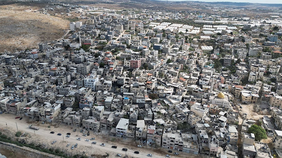 <div class="paragraphs"><p>A drone view shows Nur Shams refugee camp near Tulkarm, in the Israeli-occupied West Bank.</p></div>