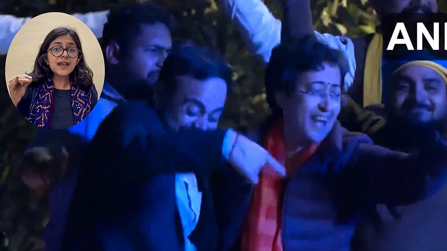 <div class="paragraphs"><p>Atishi celebrating with her supporters after winning the Kalkaji seat in the Delhi Assembly elections.</p></div>