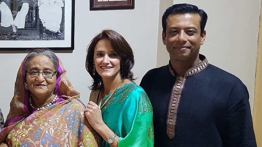 <div class="paragraphs"><p>Sajeeb Wazed, (In blue) son of Bangladesh's ousted prime minister, Sheikh Hasina (L).</p></div>