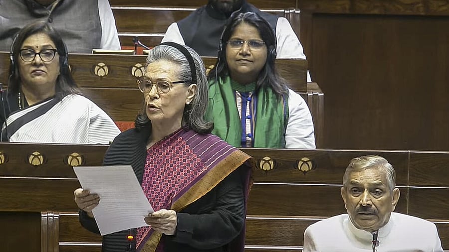 <div class="paragraphs"><p>Sonia Gandhi speaks in the Rajya Sabha during the Budget session of Parliament, in New Delhi, Monday, Feb. 10, 2025.</p></div>