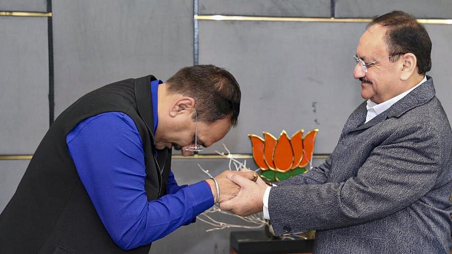 <div class="paragraphs"><p>Union Minister and BJP National President JP Nadda with Delhi party President Virendra Sachdeva during a meeting, in New Delhi</p></div>