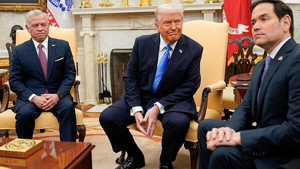 <div class="paragraphs"><p>US President Donald Trump, Secretary of State Marco Rubio and Jordan's King Abdullah attend a meeting in the Oval Office at the White House in Washington</p></div>