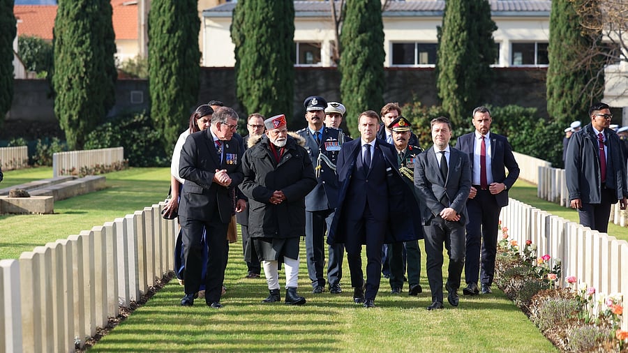 <div class="paragraphs"><p>PM Narendra Modi with French President Emmanuel Macron at&nbsp;Mazargues Cemetery in Marseille.&nbsp;</p></div>