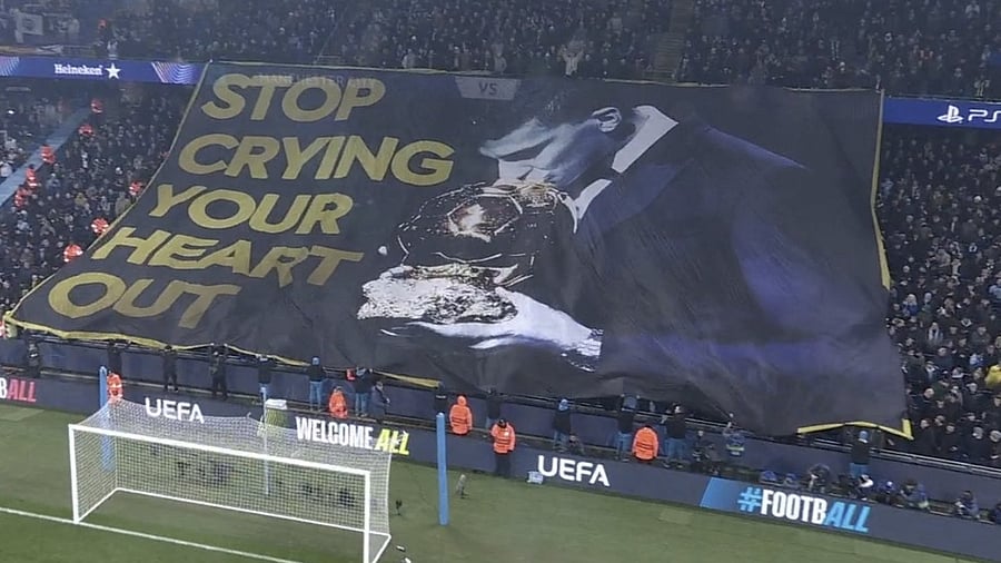 <div class="paragraphs"><p>The tifo from the Man City fans mocking Vinicius for the Ballon d'Or miss during the Champions League game against Real Madrid</p></div>