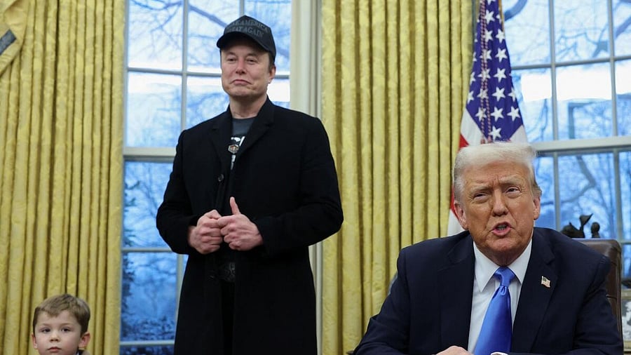 <div class="paragraphs"><p>U.S. President Donald Trump speaks next to Elon Musk and X Æ A-12, Musk's son, in the Oval Office of the White House in Washington, DC, US, February 11, 2025.</p></div>