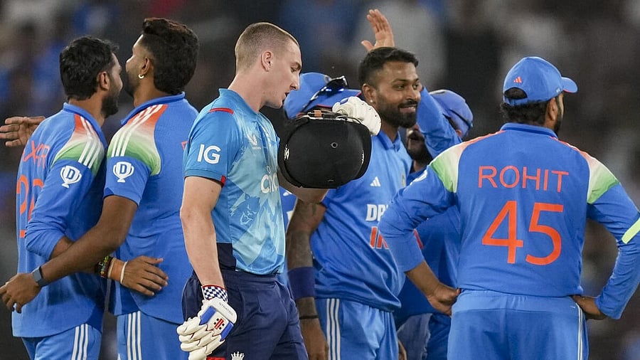 <div class="paragraphs"><p>India’s Axar Patel celebrates with teammates after taking the wicket of England's Joe Root during the third One Day International (ODI) cricket match of a series between India and England, at the Narendra Modi Stadium, in Ahmedabad, Wednesday, Feb. 12, 2025.</p></div>