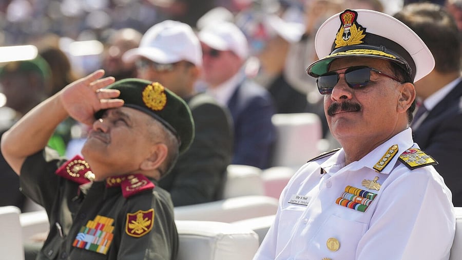 <div class="paragraphs"><p>Navy Chief Admiral Dinesh K Tripathi seen in the foreground</p></div>