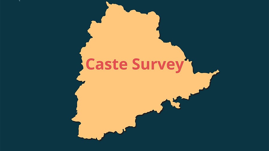 <div class="paragraphs"><p>Telangana map is seen in this illustration with the word 'Caste Survey' written</p></div>