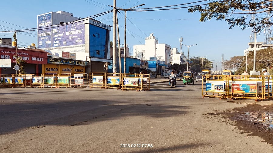 <div class="paragraphs"><p>Vehicular traffic was regulated as a safety measure on Mahadevapura Main Road that leads to Udayagiri Police Station in Mysuru on Wednesday. </p></div>