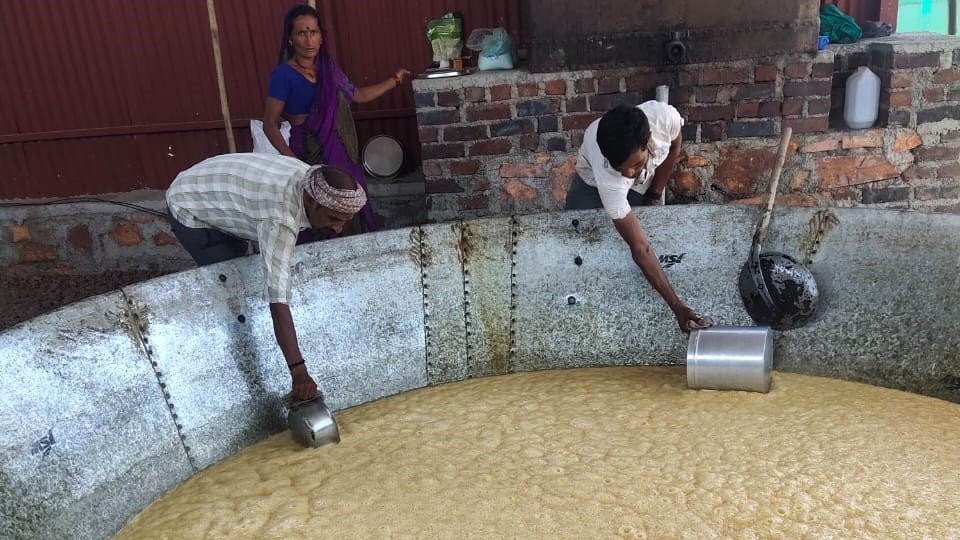 Jaggery production at an 'alemane' in Sanganatti near Mahalingapur.
