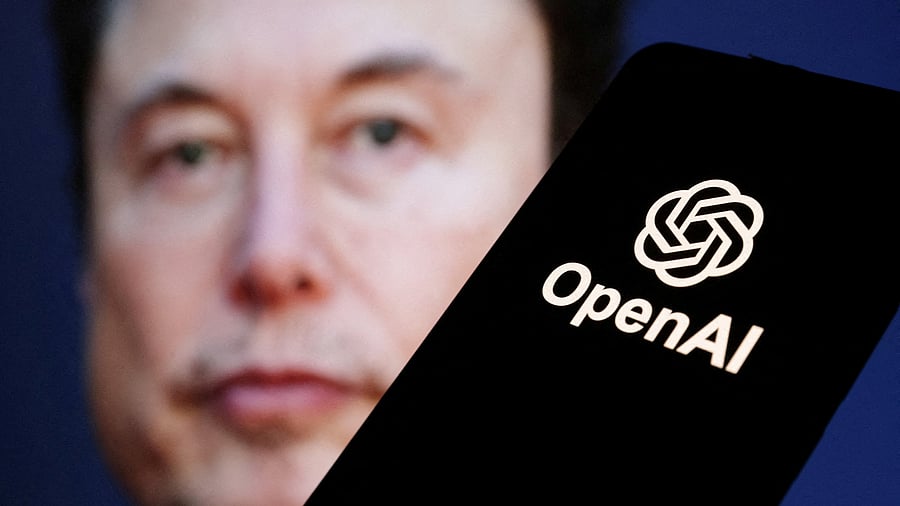 <div class="paragraphs"><p> OpenAI logo is seen in front of Elon Musk photo </p></div>