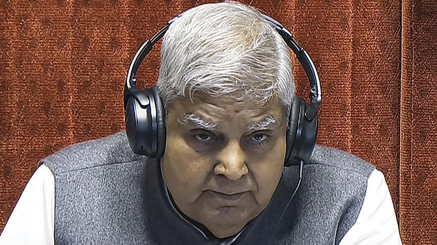 <div class="paragraphs"><p>Rajya Sabha Chairman Jagdeep Dhankhar reacts during the Budget session of Parliament, in New Delhi, Thursday, Feb. 13, 2025.</p></div>