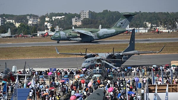 <div class="paragraphs"><p>Brazilian Air Force PT-ZNG flying display during the public show of Aero India 2025 at Yelahanka Airbase in Bengaluru on Thursday 13 February 2025. </p></div>