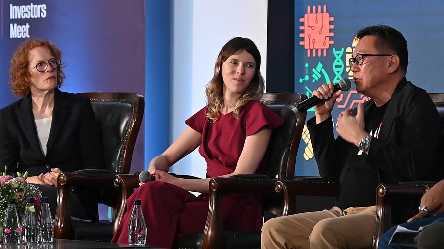 <div class="paragraphs"><p>(From Left) Dean and Lucy G Moses Professor of Law, Columbia Law, Gillian Lester, Founding Member, KIRA, Anka Reuel and Founder and Managing Director, Artificial Intelligence International Institute (AIII) James Ong, talks on Crafting New Rules - A Global Approach to AI Regulation at Global Investors Meet, Invest Karnataka 2025, in Bengaluru on Thursday.</p></div>