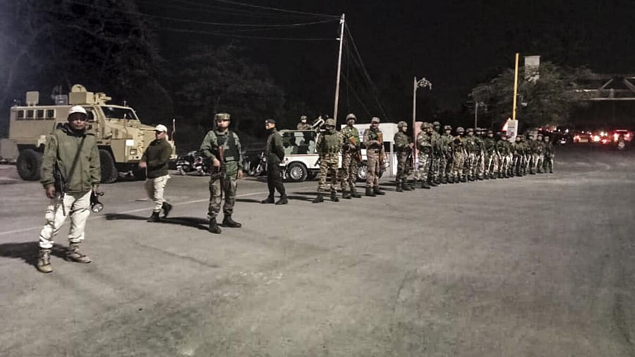 <div class="paragraphs"><p>Security personnel stand guard following imposition of President's rule in the state, in Imphal, Manipur, Thursday, Feb. 13, 2025. </p></div>