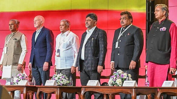 <div class="paragraphs"><p>Former Greek PM George Papandreou, Dy CM DK Shivakumar, MP Shashi Tharoor and Industries Minister MB Patil at the Invest Karnataka programme in Bengaluru on Friday.</p></div>