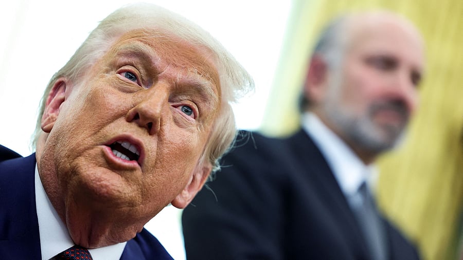 <div class="paragraphs"><p>US President Donald Trump speaks from the Oval Office of the White House, flanked by U.S. Commerce secretary Howard Lutnick, on the day he signs executive orders for reciprocal tariffs, in Washington, D.C., U.S., February 13, 2025.</p></div>