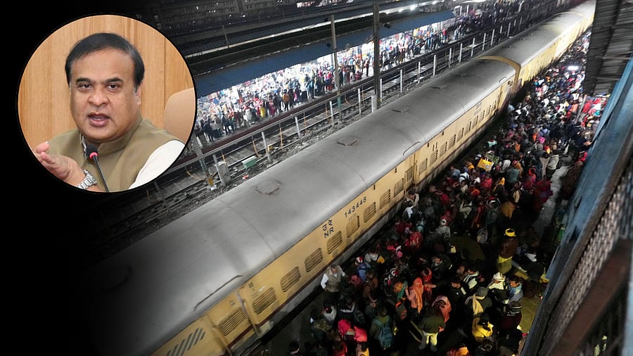 <div class="paragraphs"><p>Collage showing visuals from the stampede and Assam CM Himanta BIswa Sarma.</p></div>