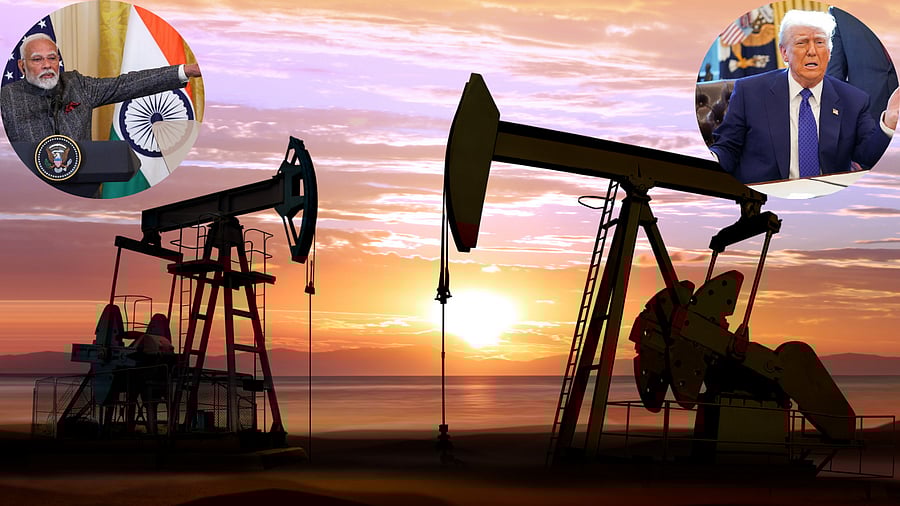<div class="paragraphs"><p>An oil pump. Image for representation. (Inset: Donald Trump; Narendra Modi, L-R).</p></div>